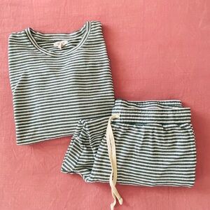 Madewell Green and White Striped Pajama Set